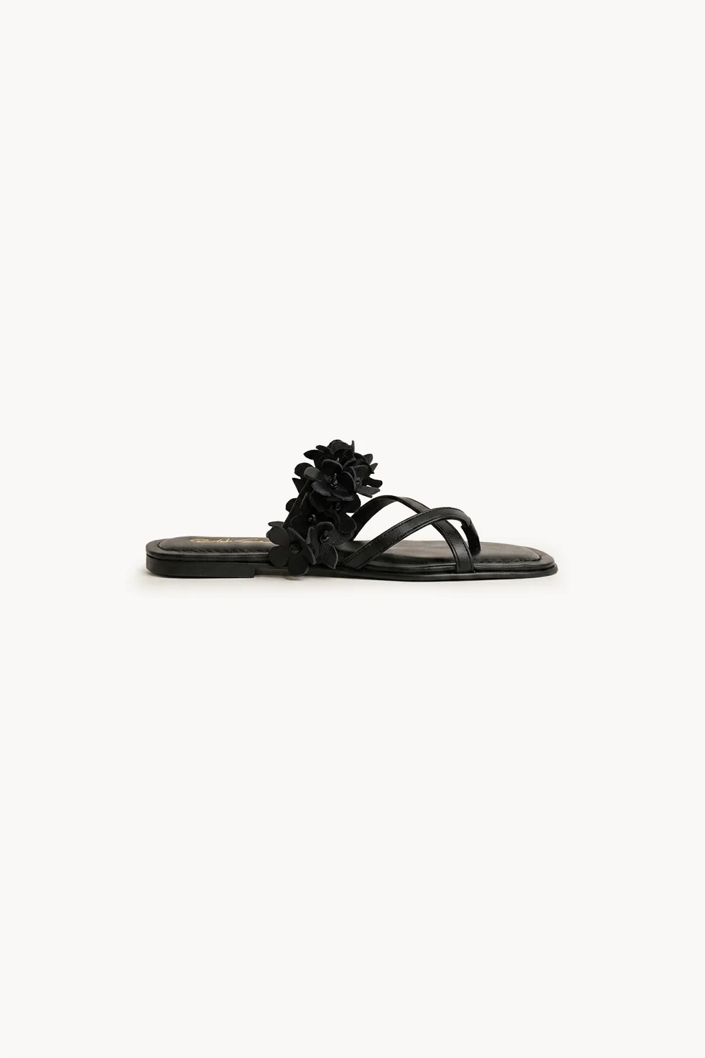 Fiore di Perla Flat Sandal, Black — 03 side profile