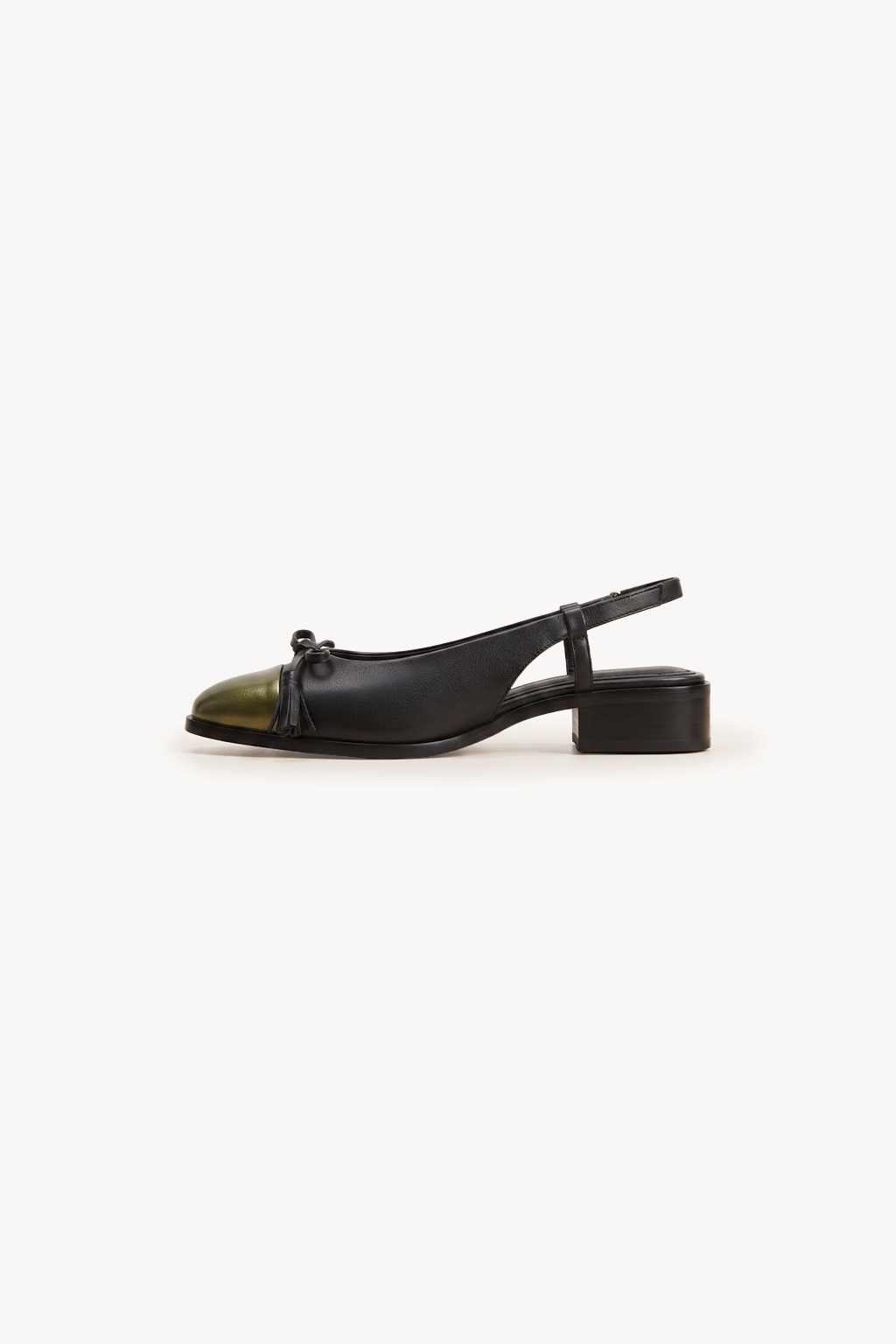 Alquimia Cap-Toe Slingback, Olive & Black — 04 side profile 2