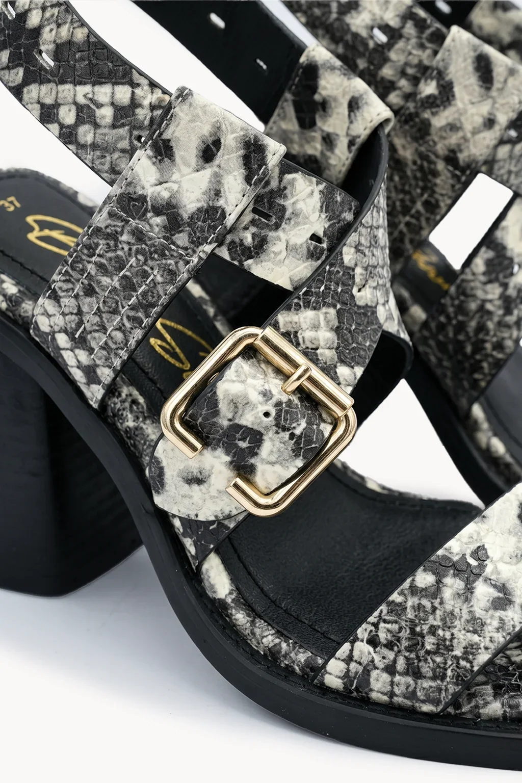 Milano Struttura Sandal, Snake print black beige — 02 close-up