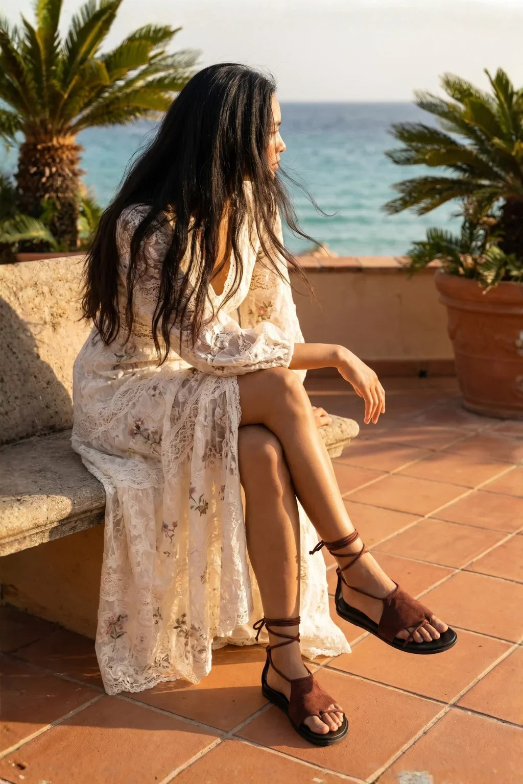 Torino Eleganza Wrap Sandal, Maroon — 07 on model