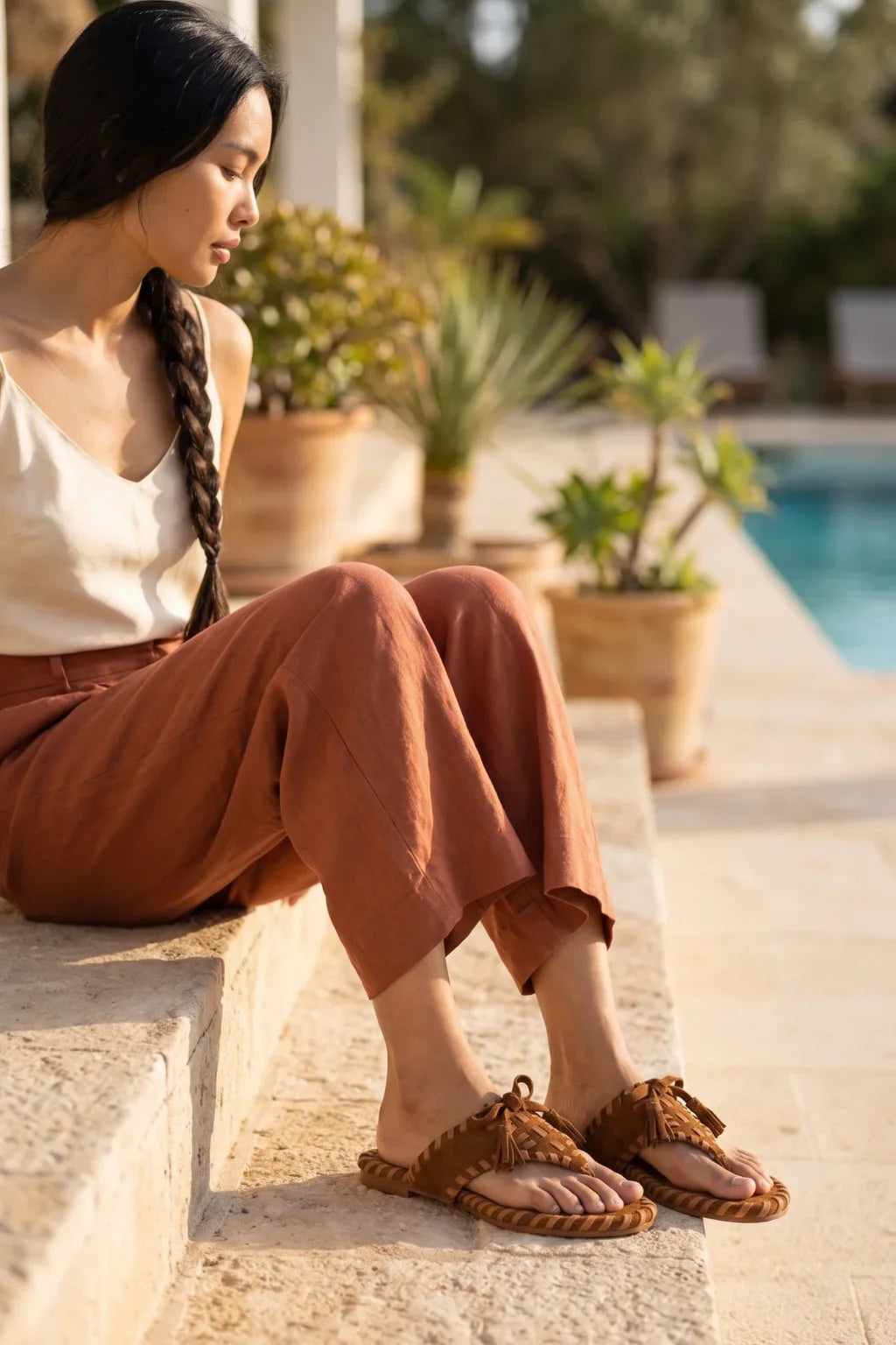 Marbella Trenzado Sandal, Brown & Tan — 07 on model