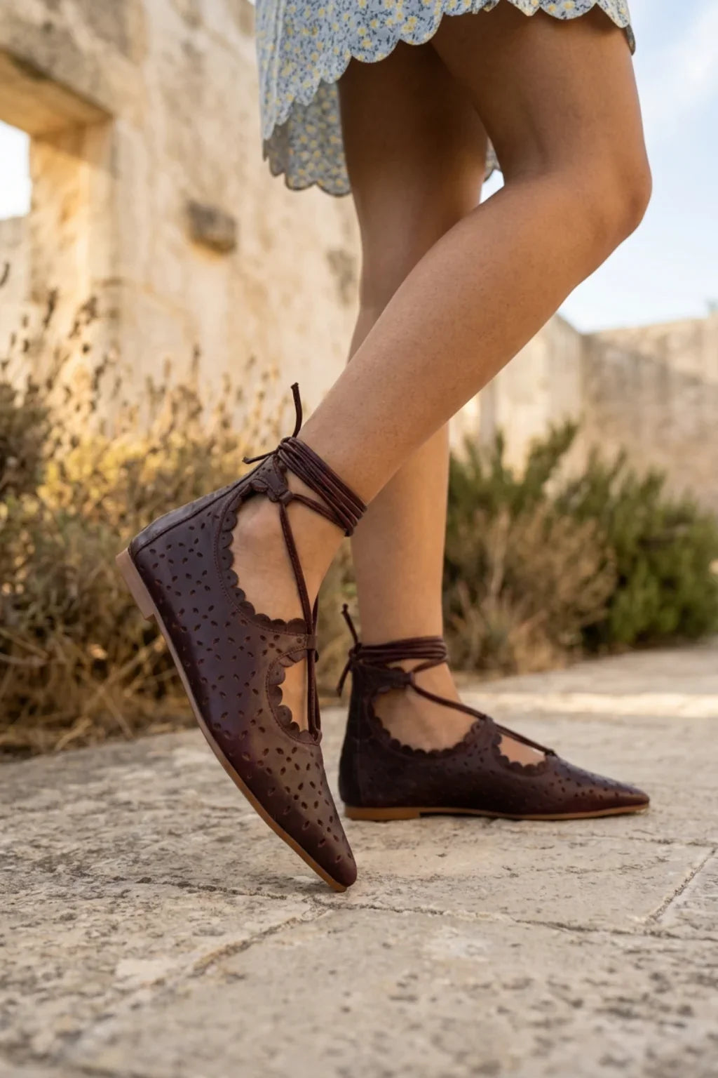 Granada lace-up flat, Burgundy — 06 on the foot