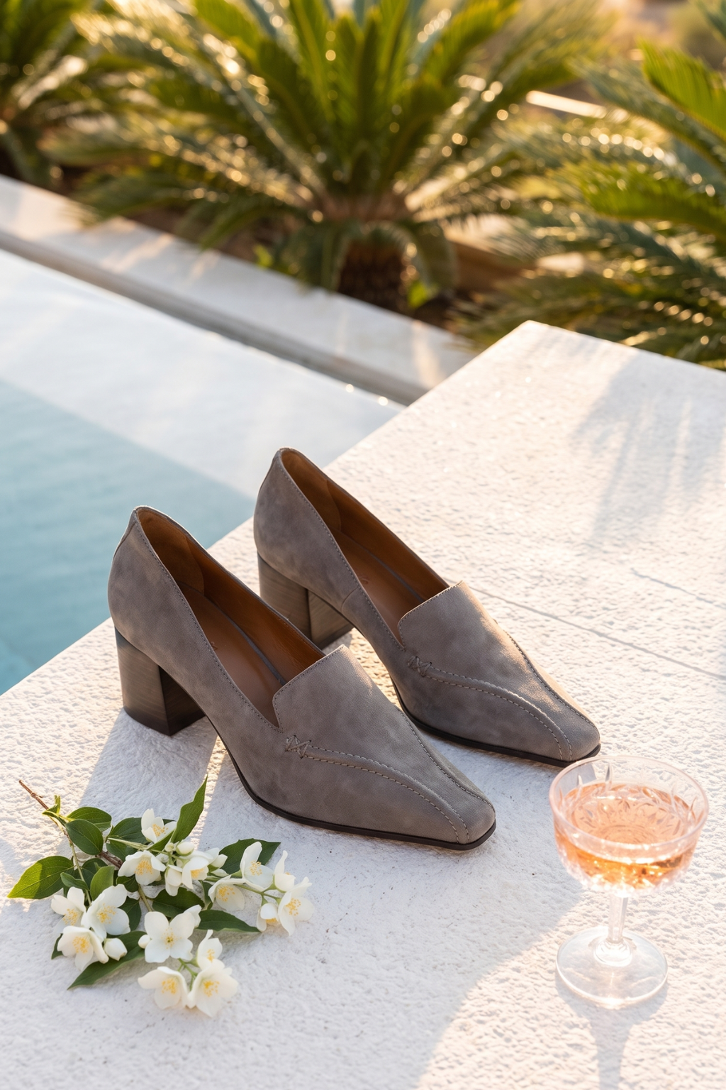 Toledo Suede Loafer Heel, Grey — 08 styled