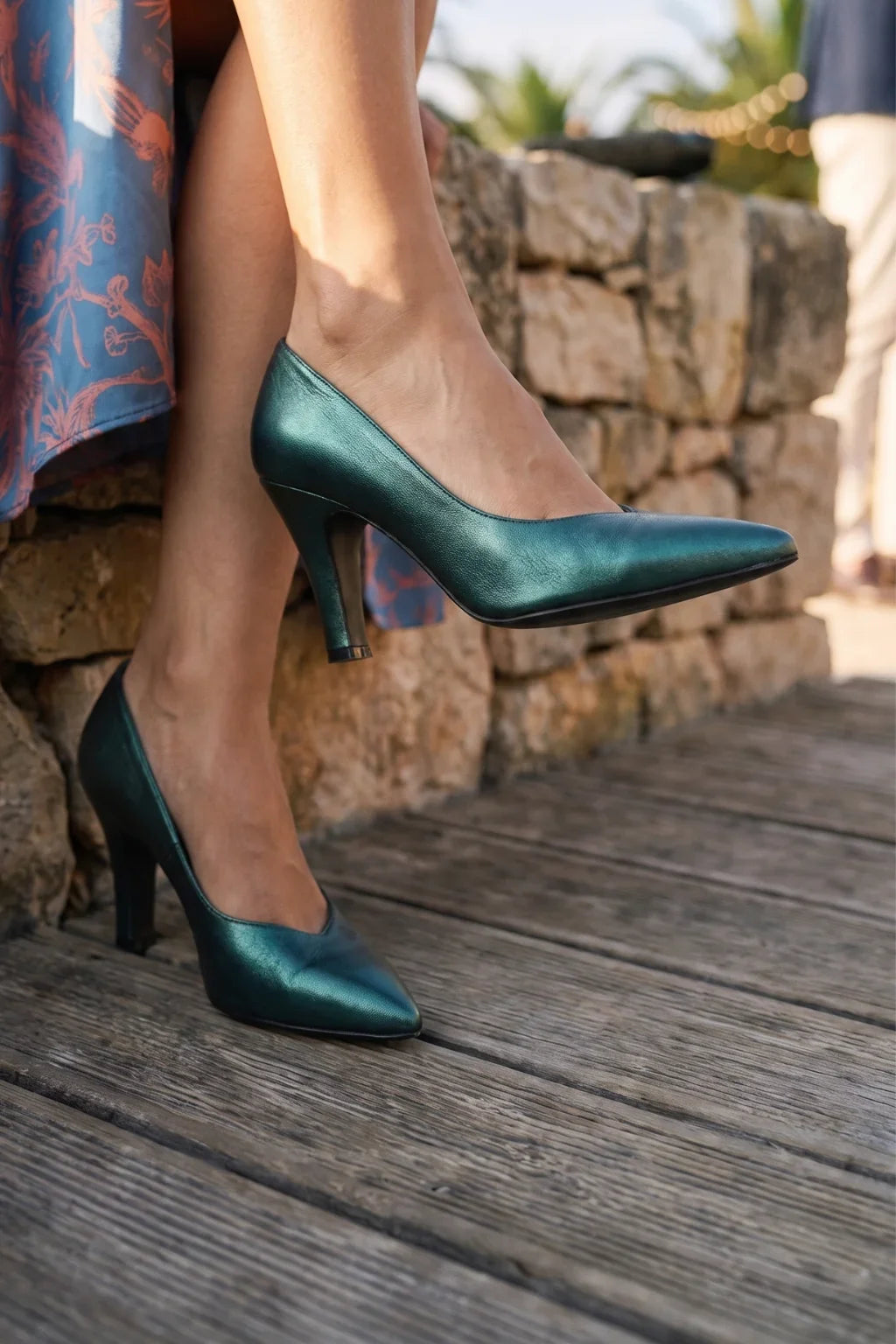Sevilla Salon Pump, Teal — 06 on the foot
