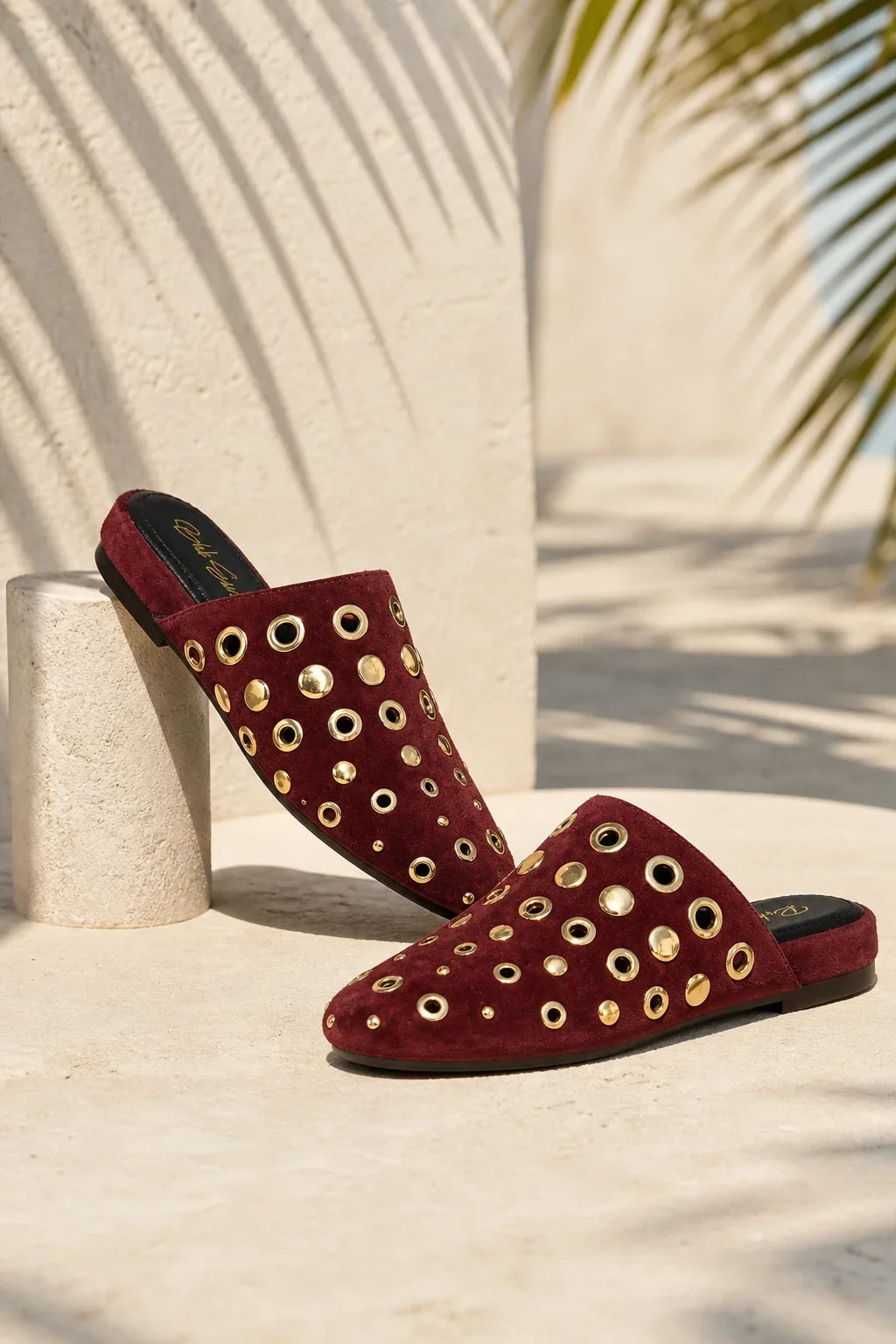 Sevilla Oro Stud Mule, Burgundy — 08 styled