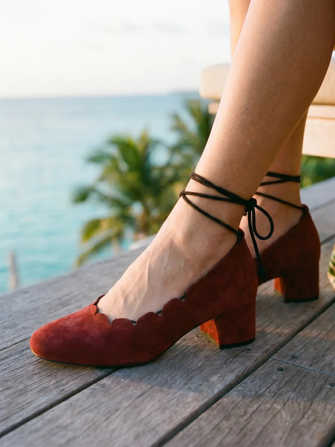 Oro Venezia Lace Pump, Burgundy — 06 on the foot