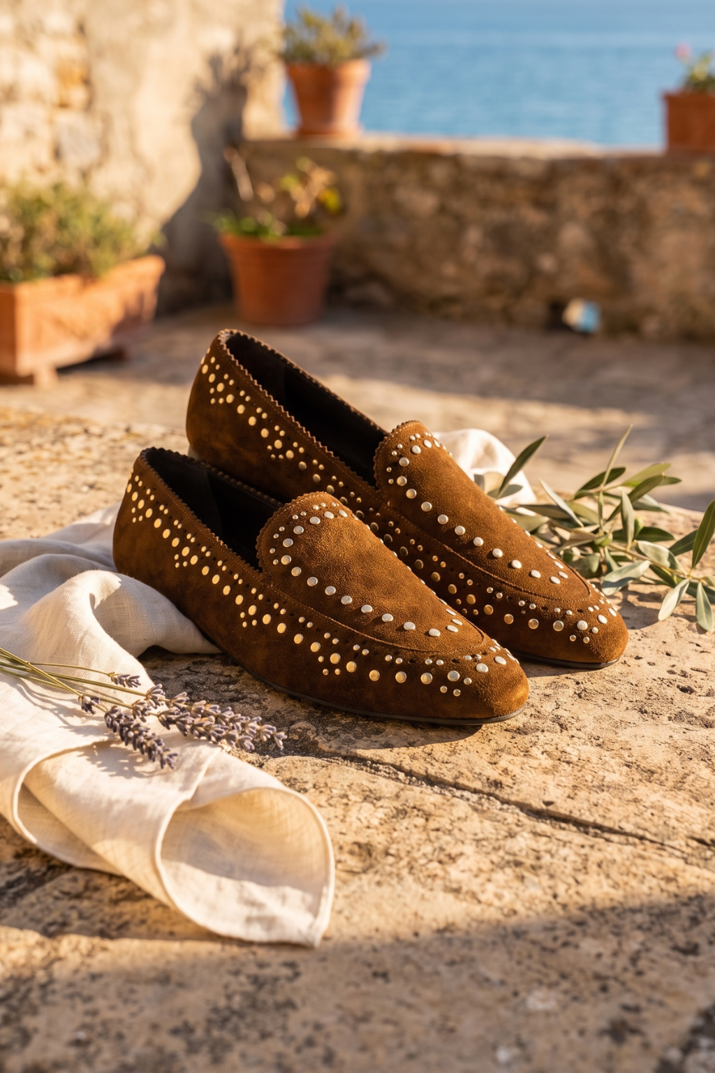 Granada Studded Loafer, Mocha — 08 styled