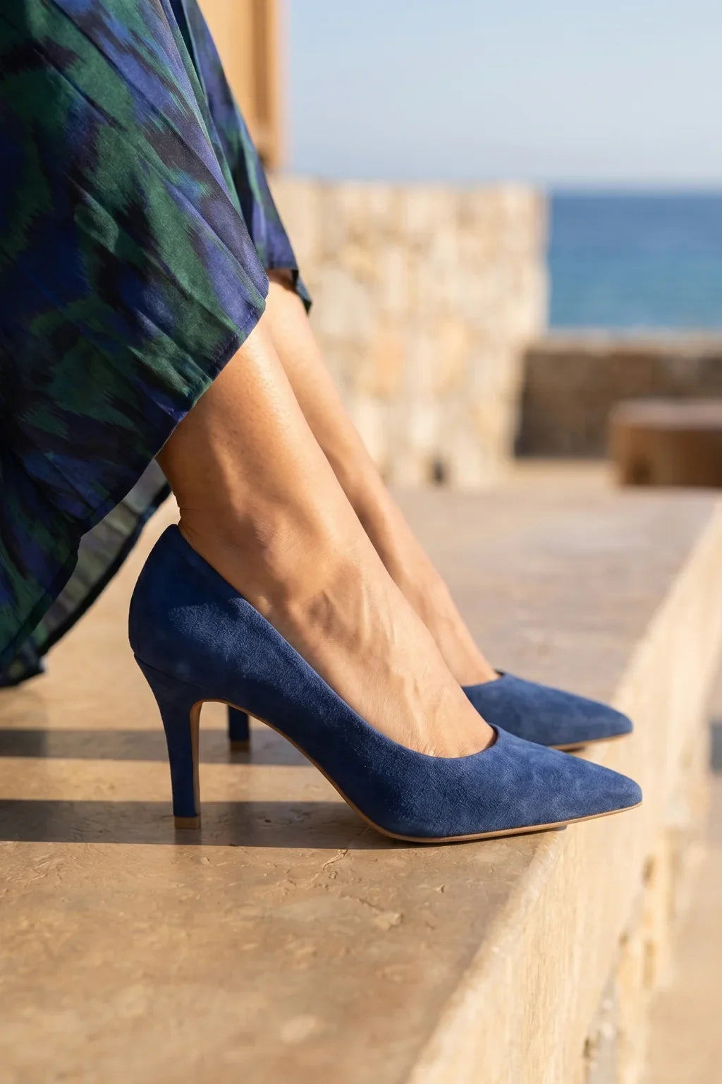 Verona Blu Suede Heel, Blue — 06 on the foot