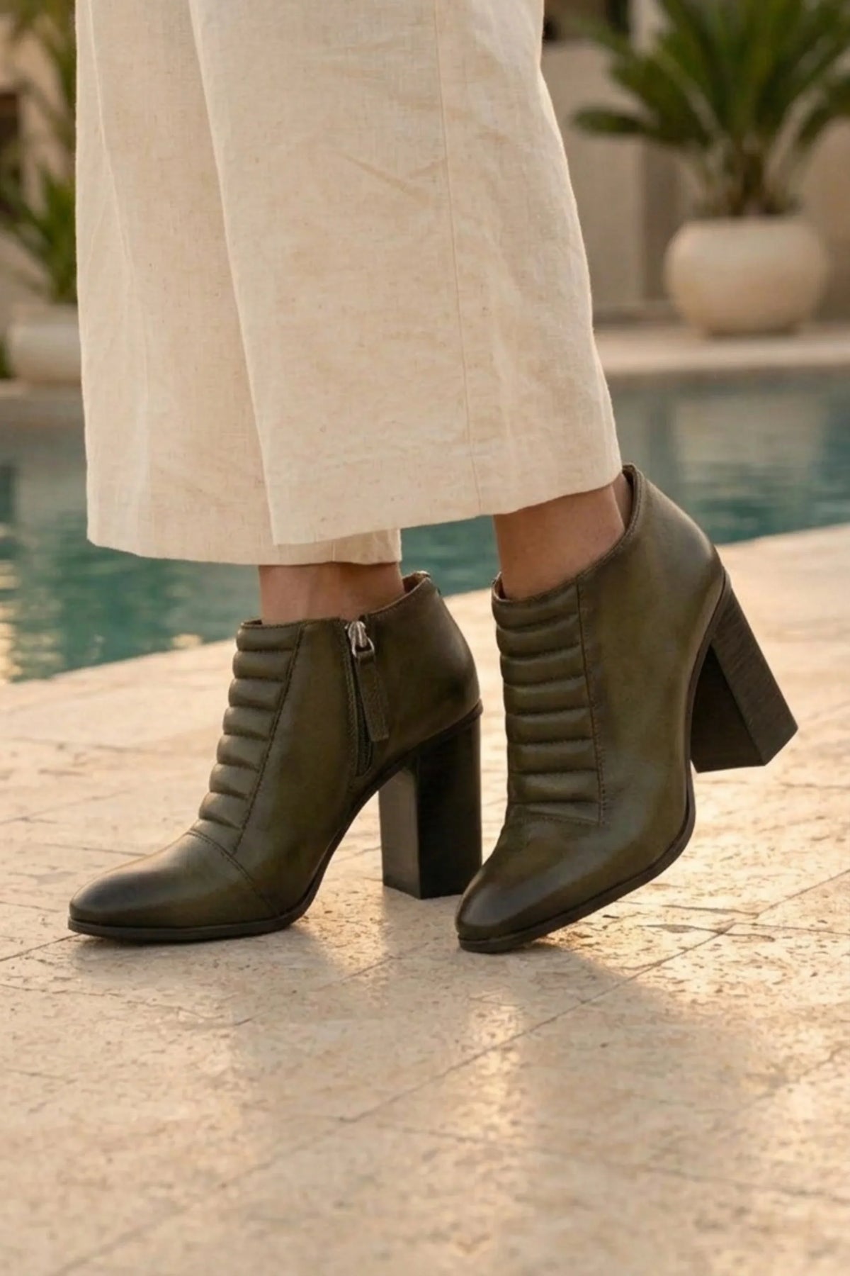 Vera Forma Ankle Boot, Olive — 06 on the foot