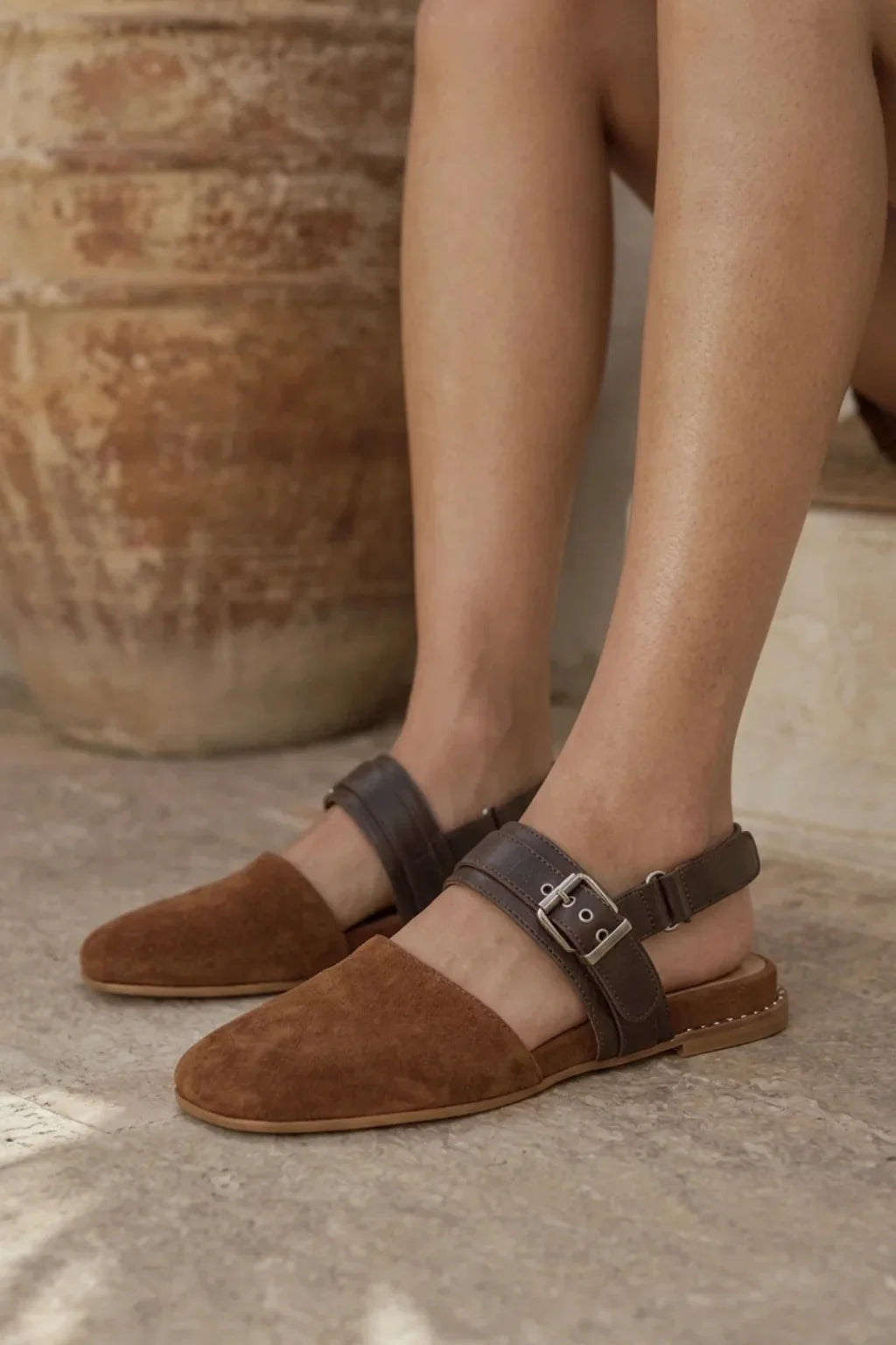Menorca Artesana Slingback, Brown & Black — 06 on the foot