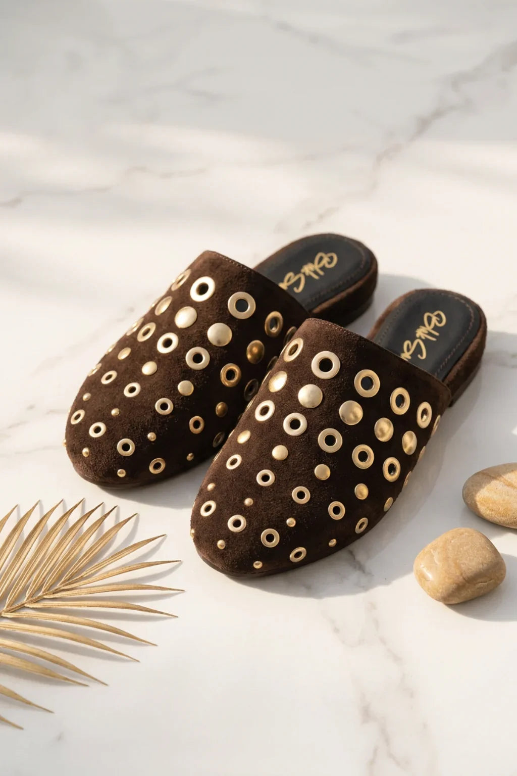 Sevilla Oro Stud Mule, Brown — 08 styled
