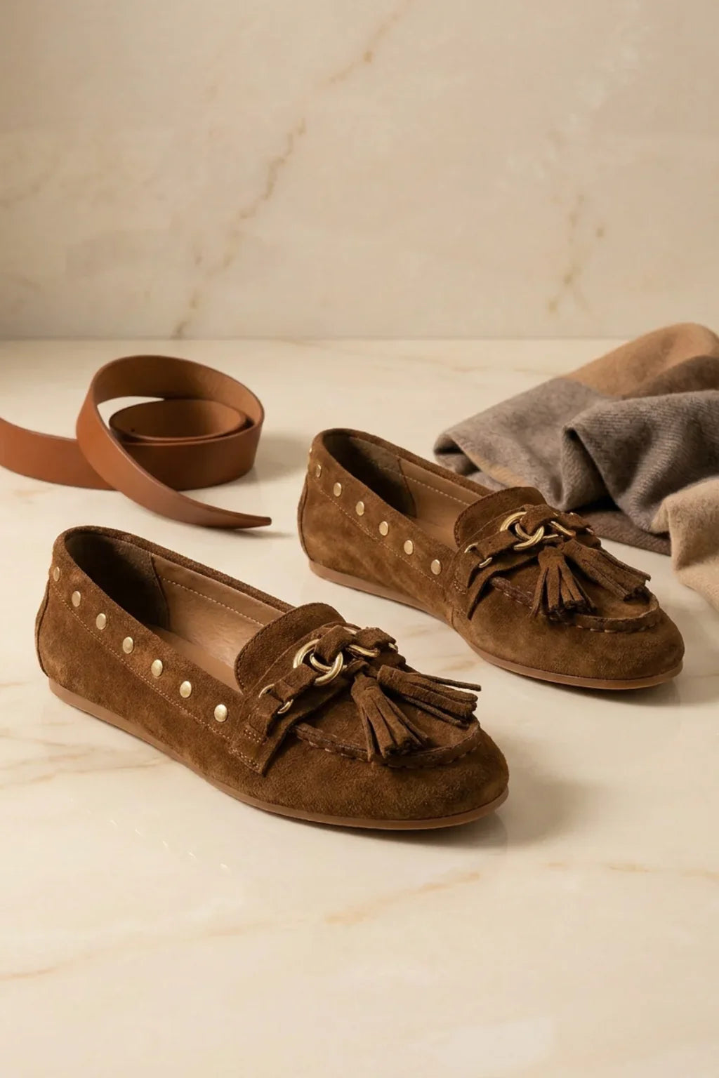Intrecciato Aureo Loafer, Cognac — 08 styled