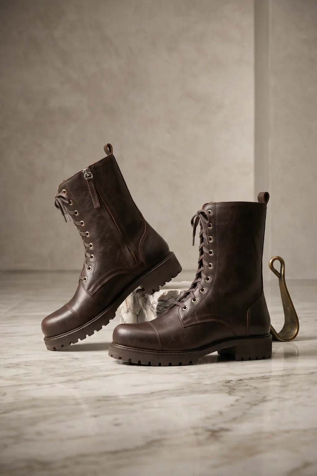 Roma Nero Combat Boot, Brown — 08 styled