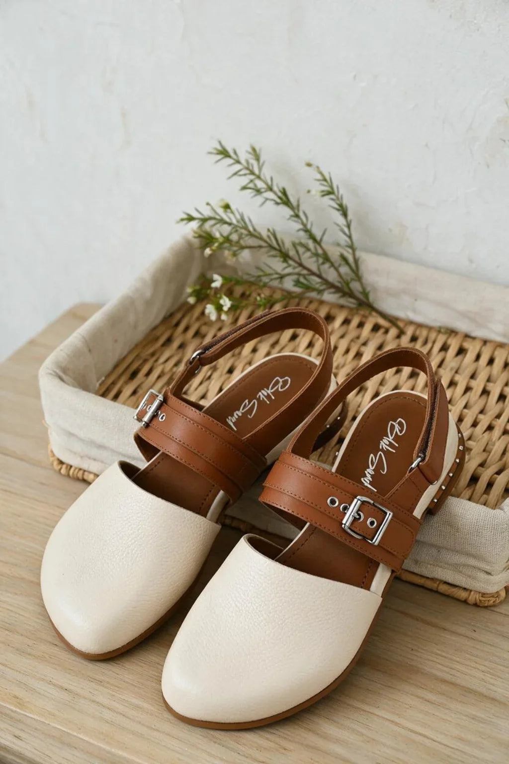 Menorca Artesana Slingback, White & Tan — 08 styled