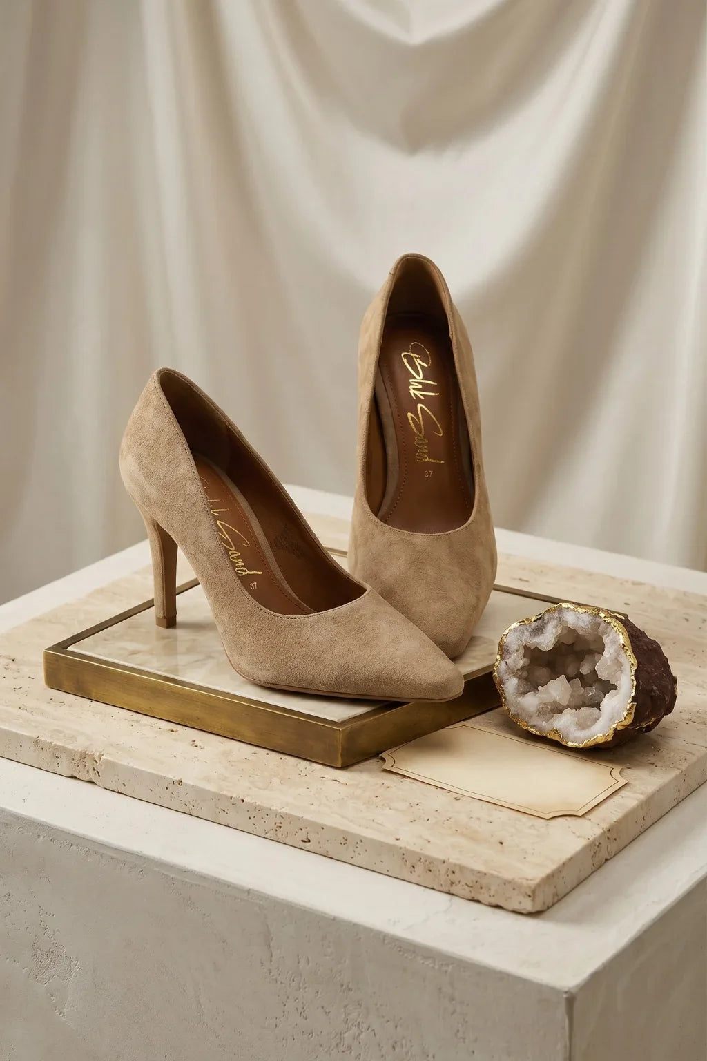 Verona Blu Suede Heel, Beige — 08 styled