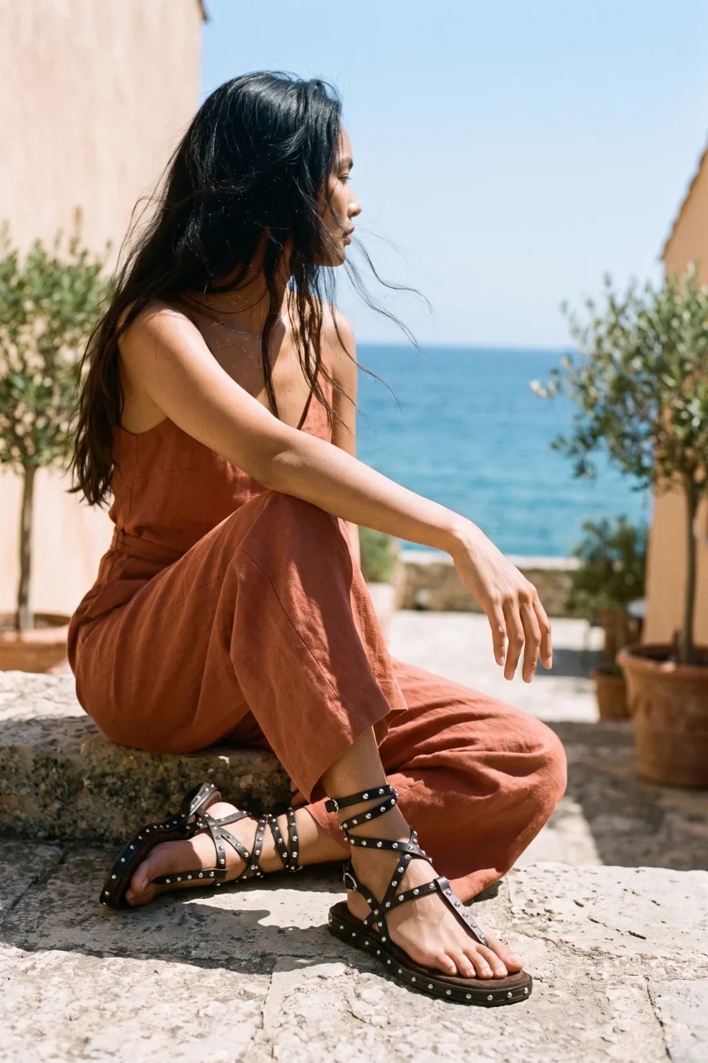 Marbella Gladiadora Sandal, Brown — 07 on model