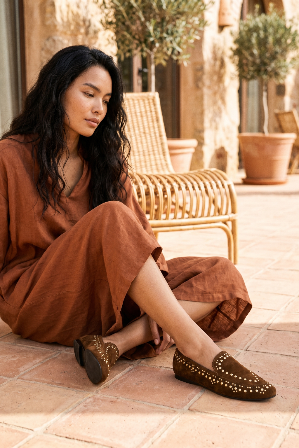 Granada Studded Loafer, Mocha — 07 on model