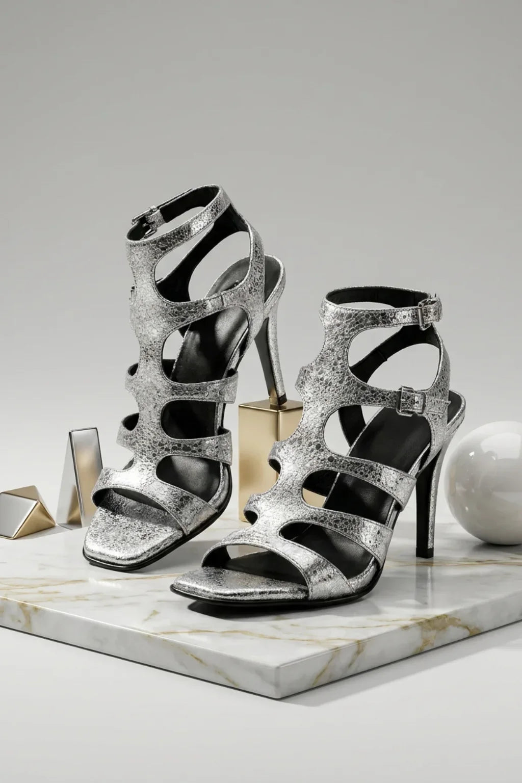 Venezia Eleganza Heel, Silver — 08 styled
