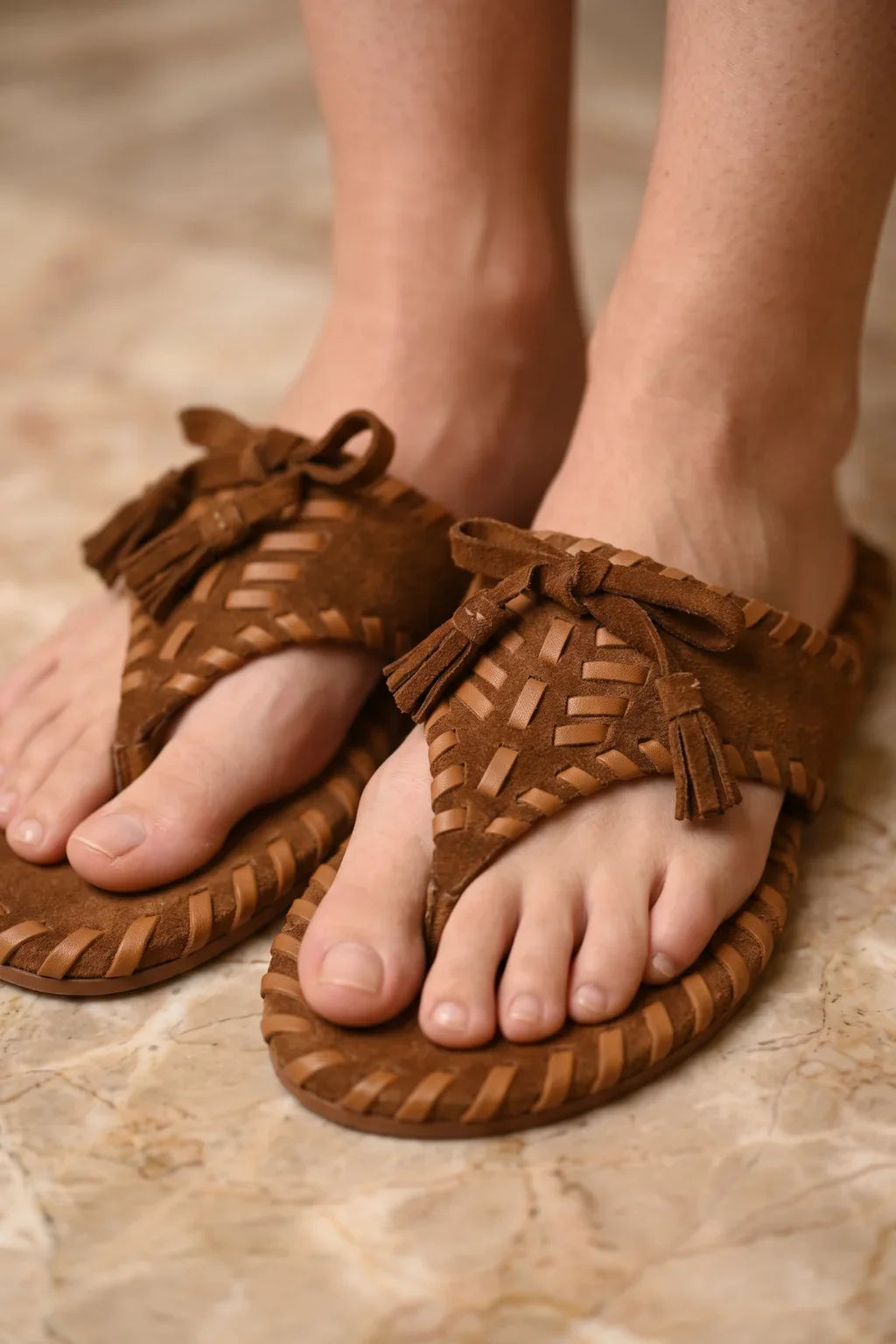 Marbella Trenzado Sandal, Brown & Tan — 06 on the foot