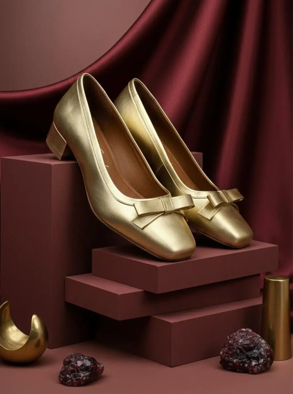 Arco Front Bow Pump Shoes, Gold — 08 styled