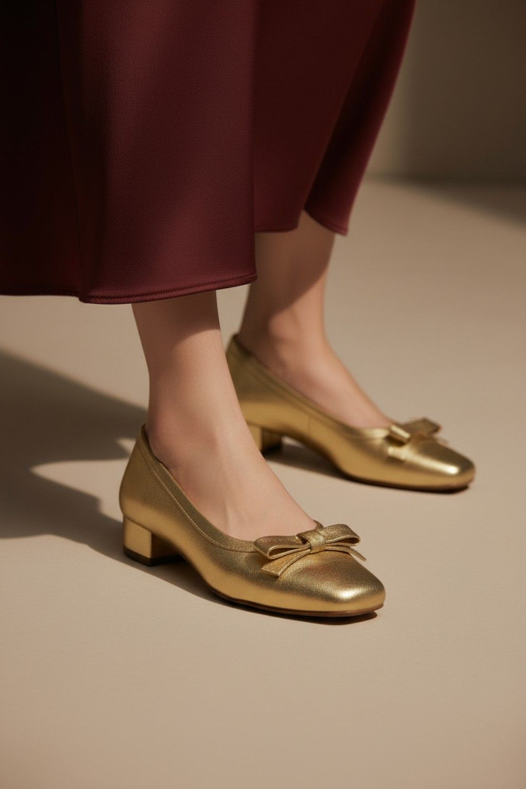 Arco Front Bow Pump Shoes, Gold — 06 on the foot