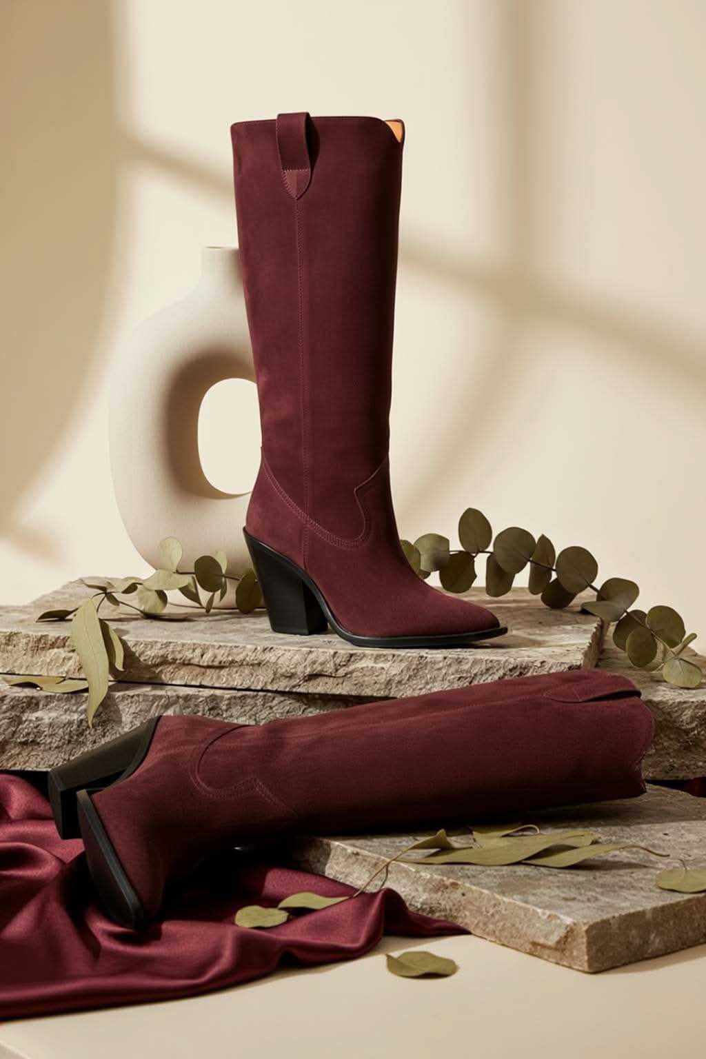 Azarelle – Tall Dress Boots, Burgundy — 08 styled