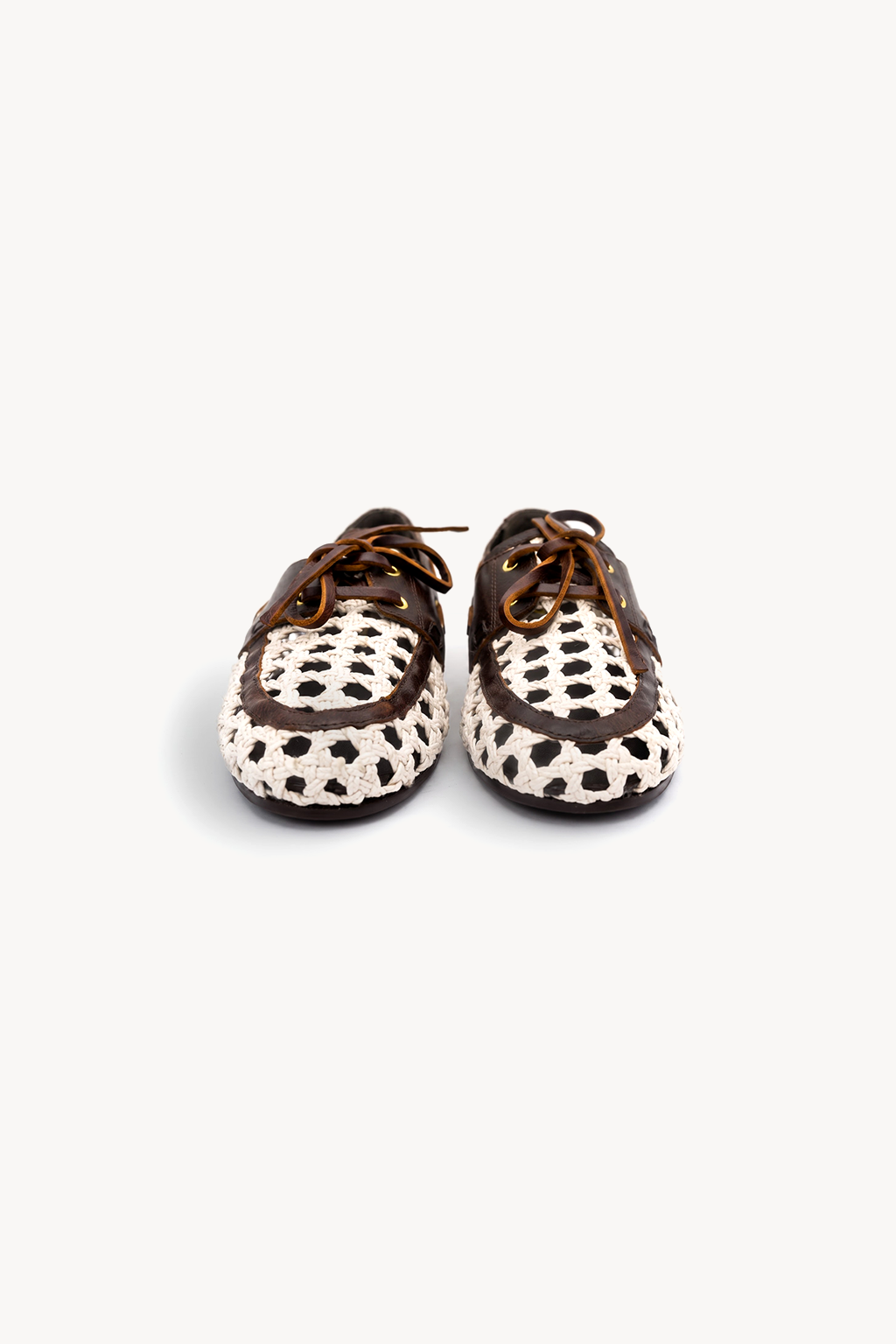 Maelia Woven Moccasin, White & Brown — 01 pair