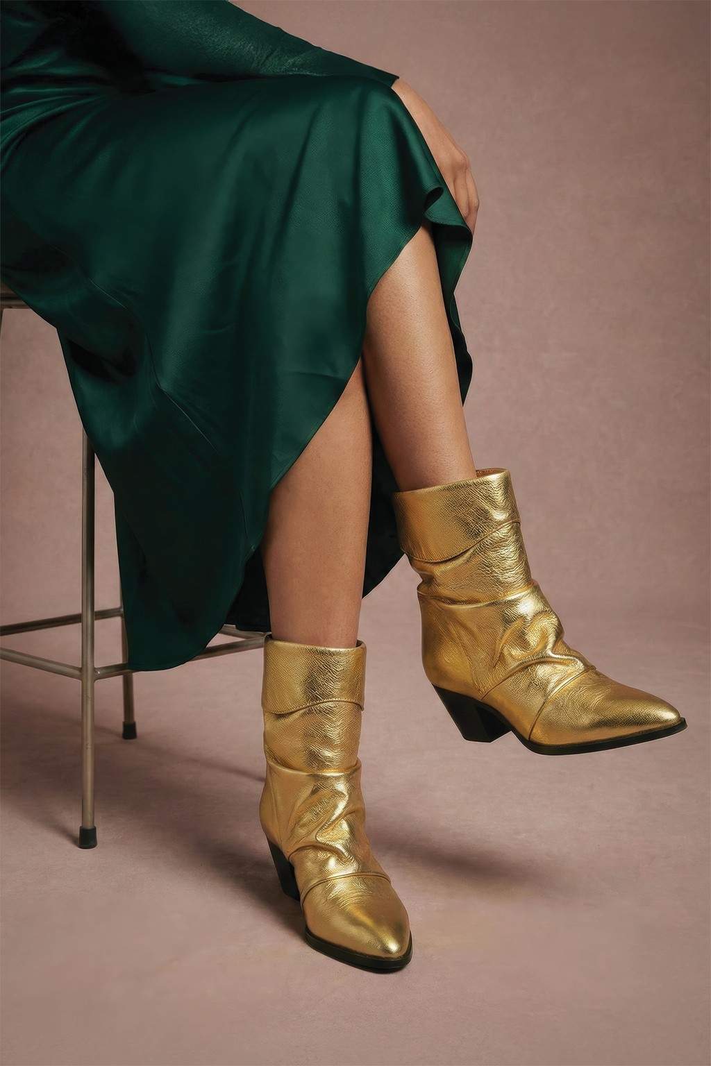 Cloene – Fold Over Collar Boots, Gold — 06 on the foot