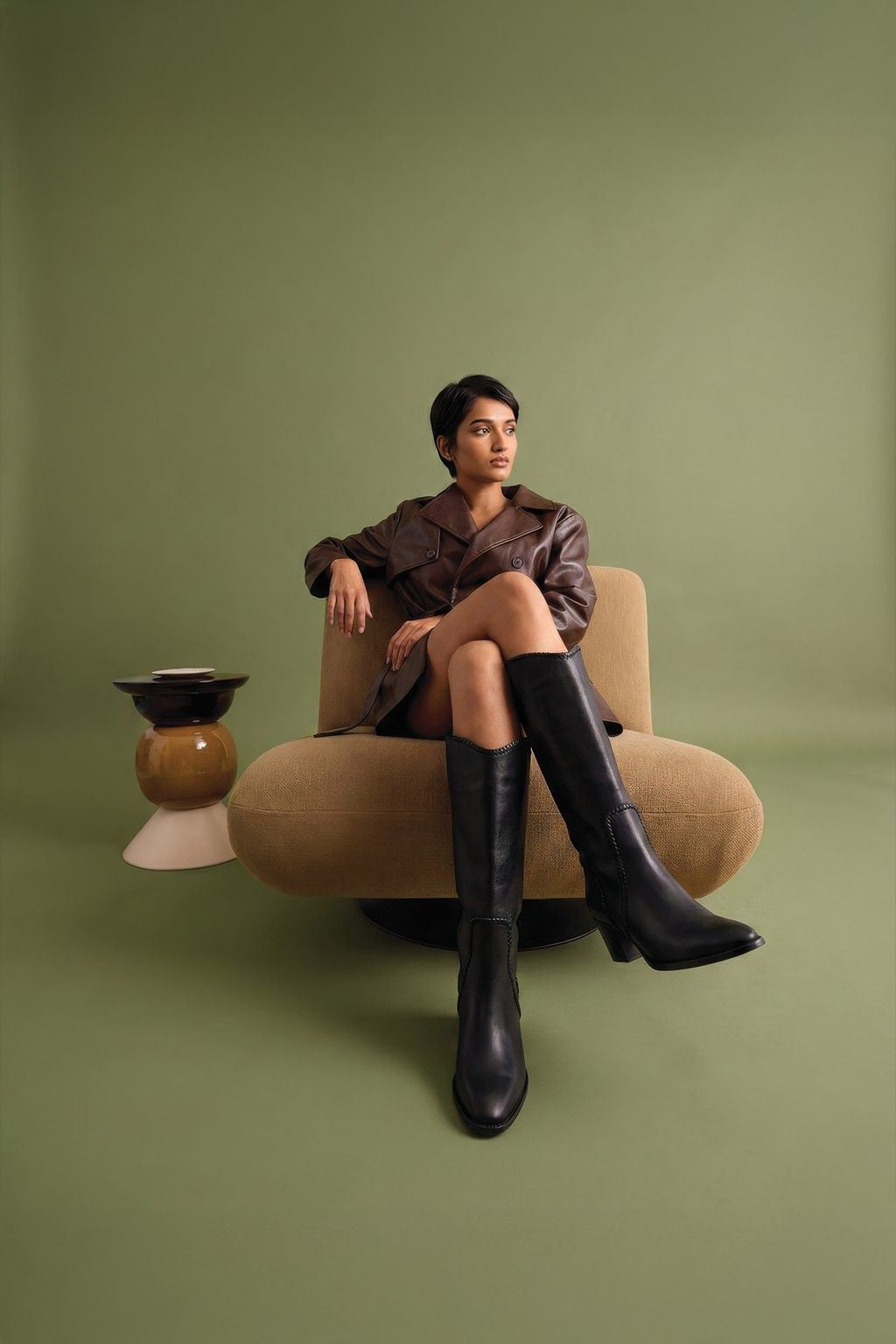Kaelin – Mid Boots with Artisan Stitching, Dark Brown — 07 on model