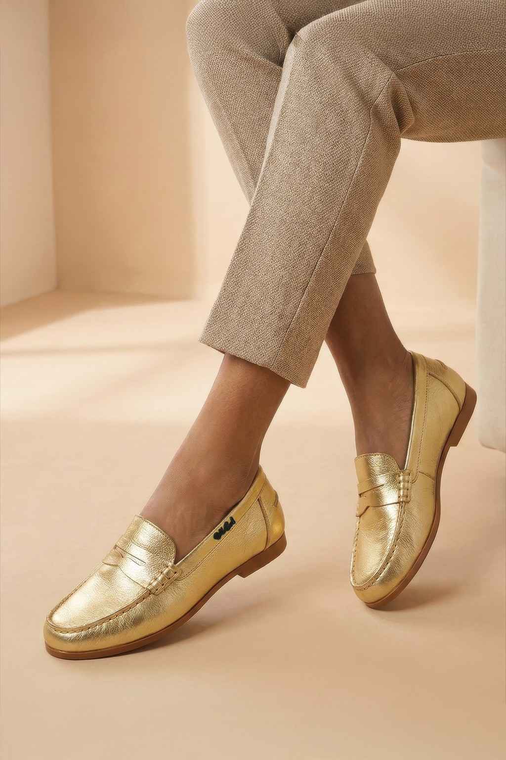 Kairo – Modern Loafers Shoes, Gold — 06 on the foot