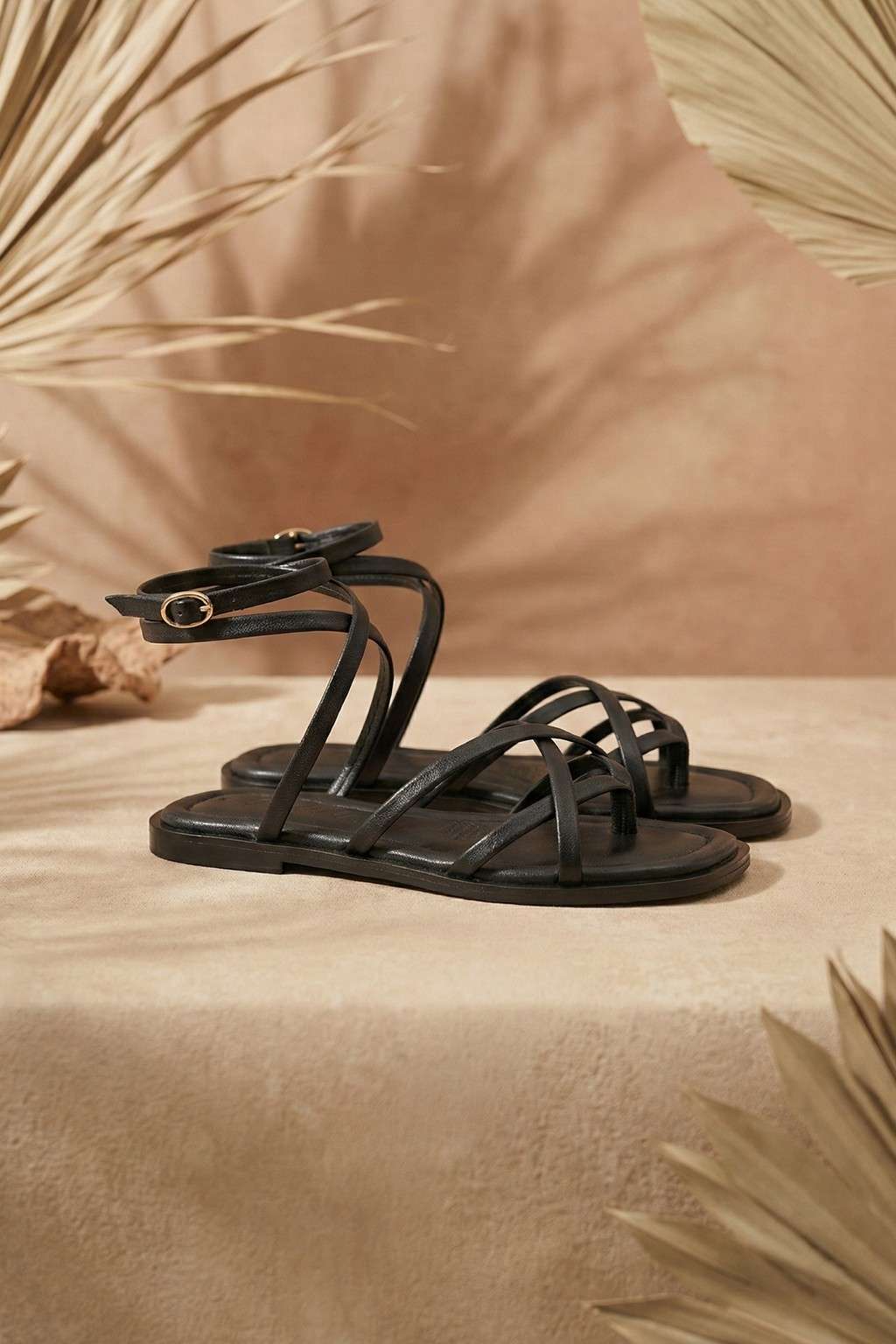 Noirve – Architectural Strap Sandals, Black — 08 styled