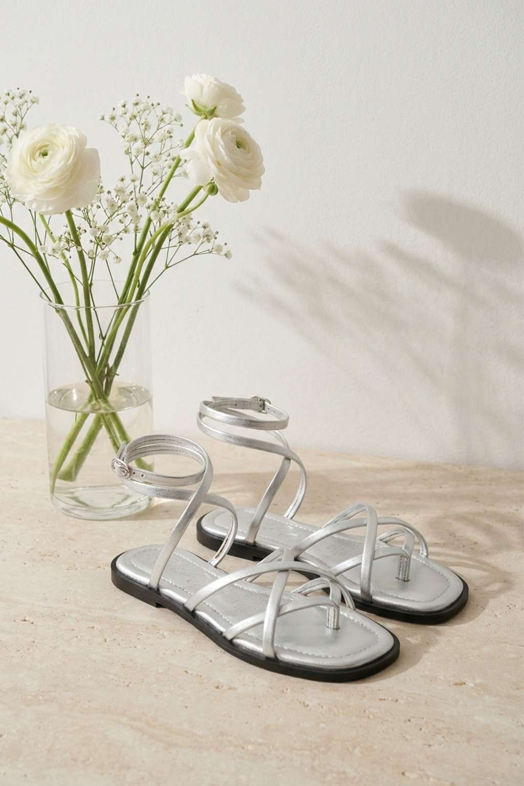 Noirve – Architectural Strap Sandals, Silver — 08 styled