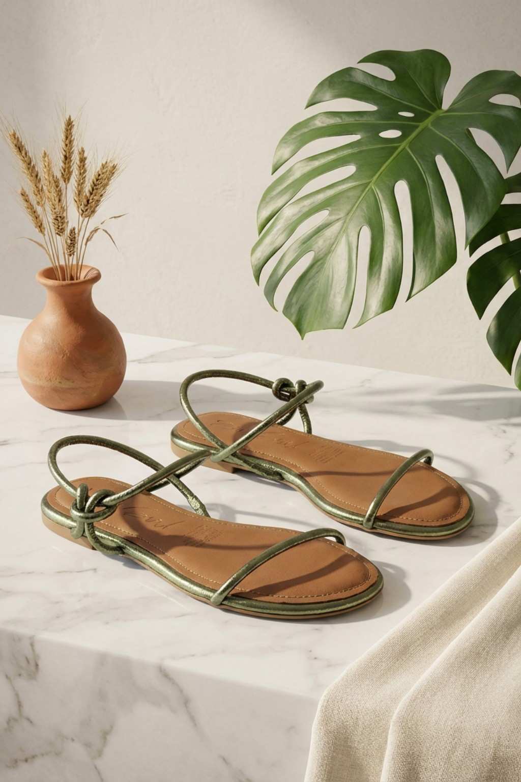 Orbit – Flat Strappy Comfort Sandals, Olive — 08 styled