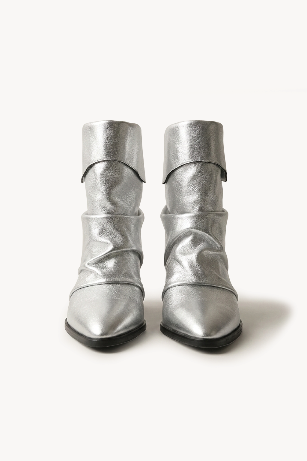 Cloene – Fold Over Collar Boots, Silver — 01 pair