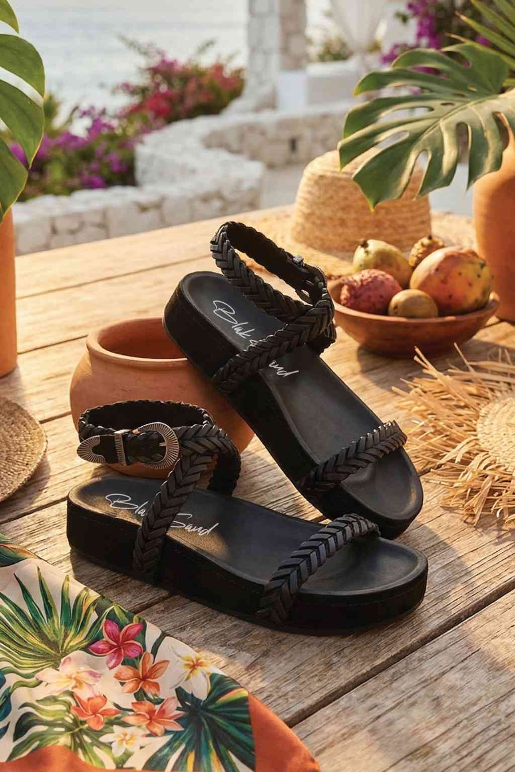 Lumiere- Braided Sandals, Black — 08 styled