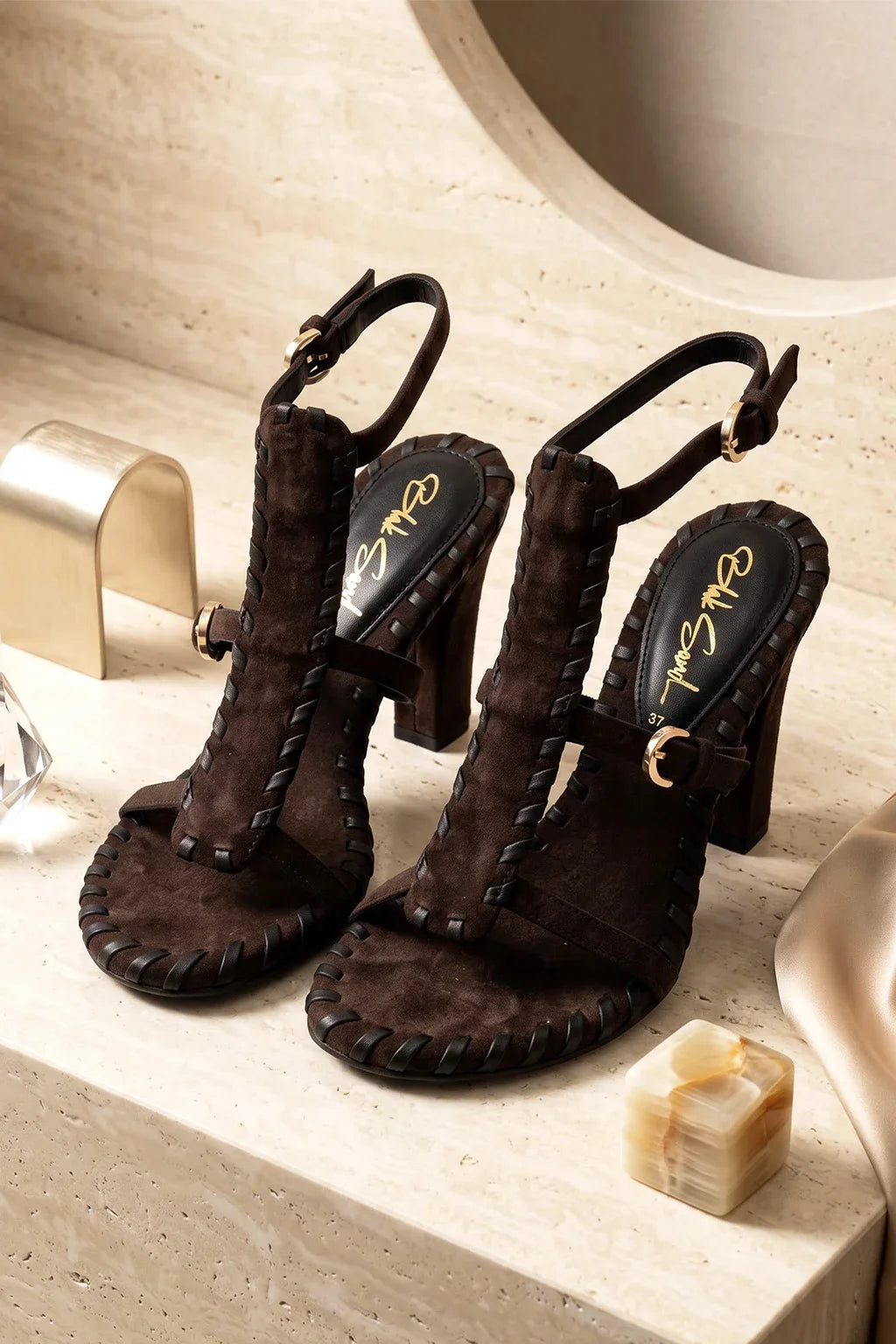 Nocturne Woven Heel, Brown — 08 styled