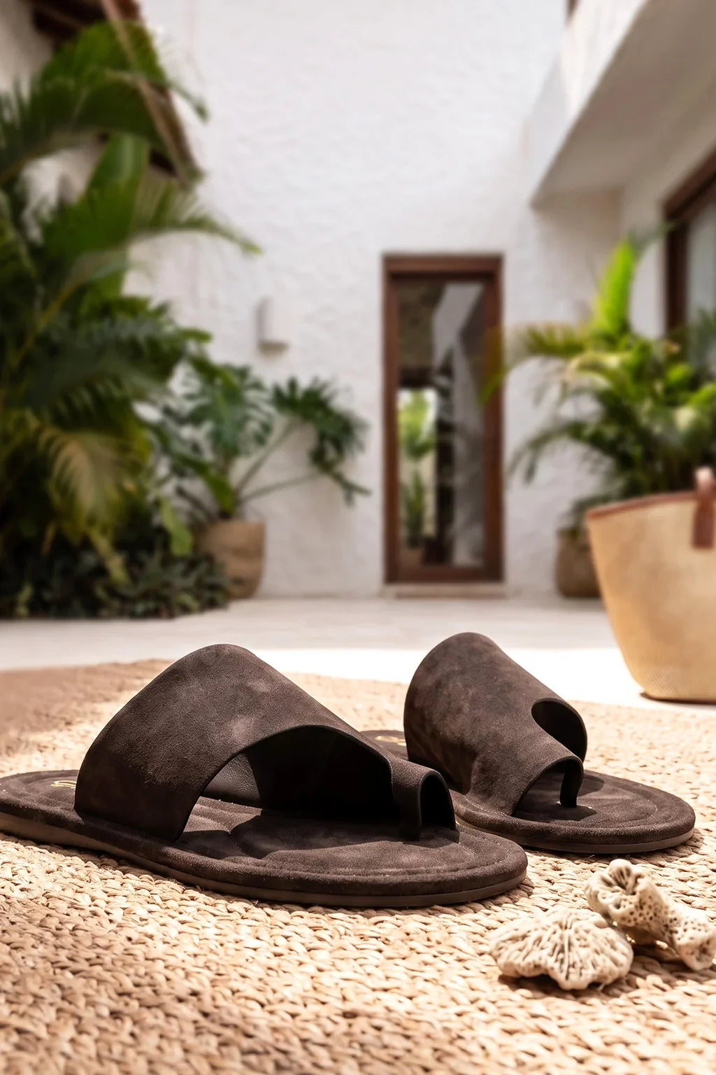 Zuri Flat Slide, Dark Brown — 08 styled