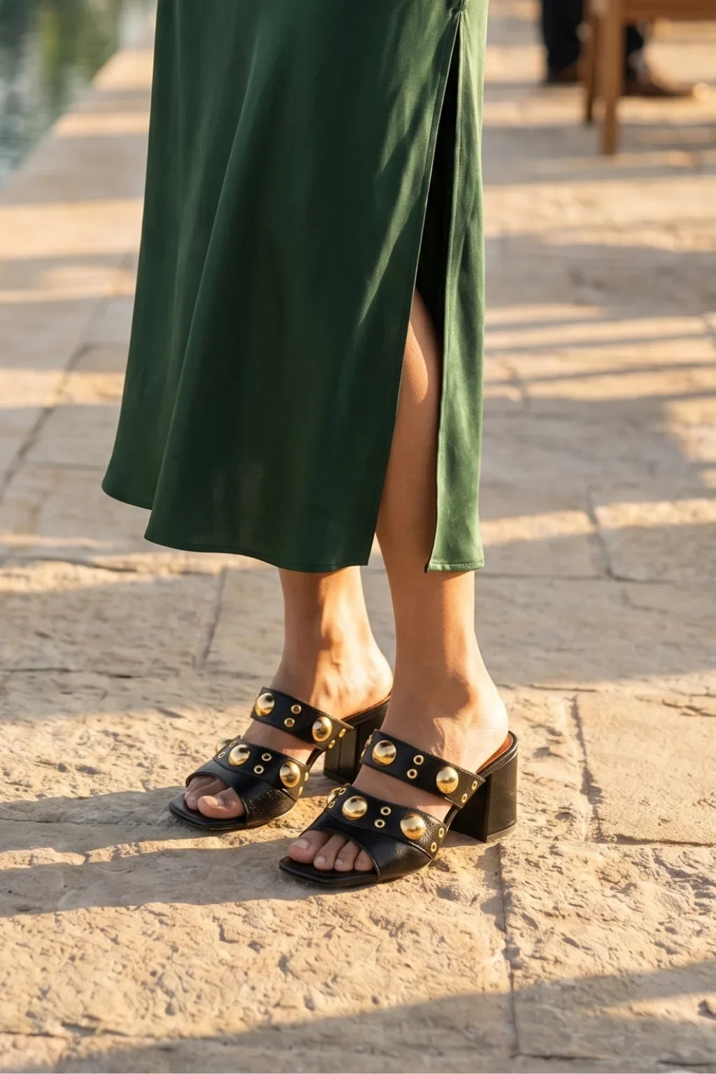 Torino Nero Rockstud Slide, Black — 06 on the foot