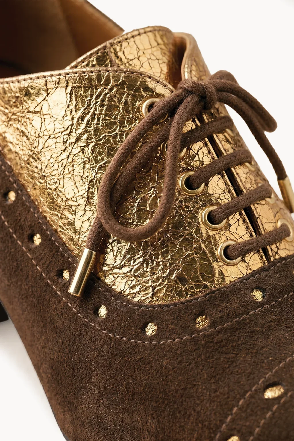 Venezia Oro Brogue Heel, Brown & Gold — 02 close-up