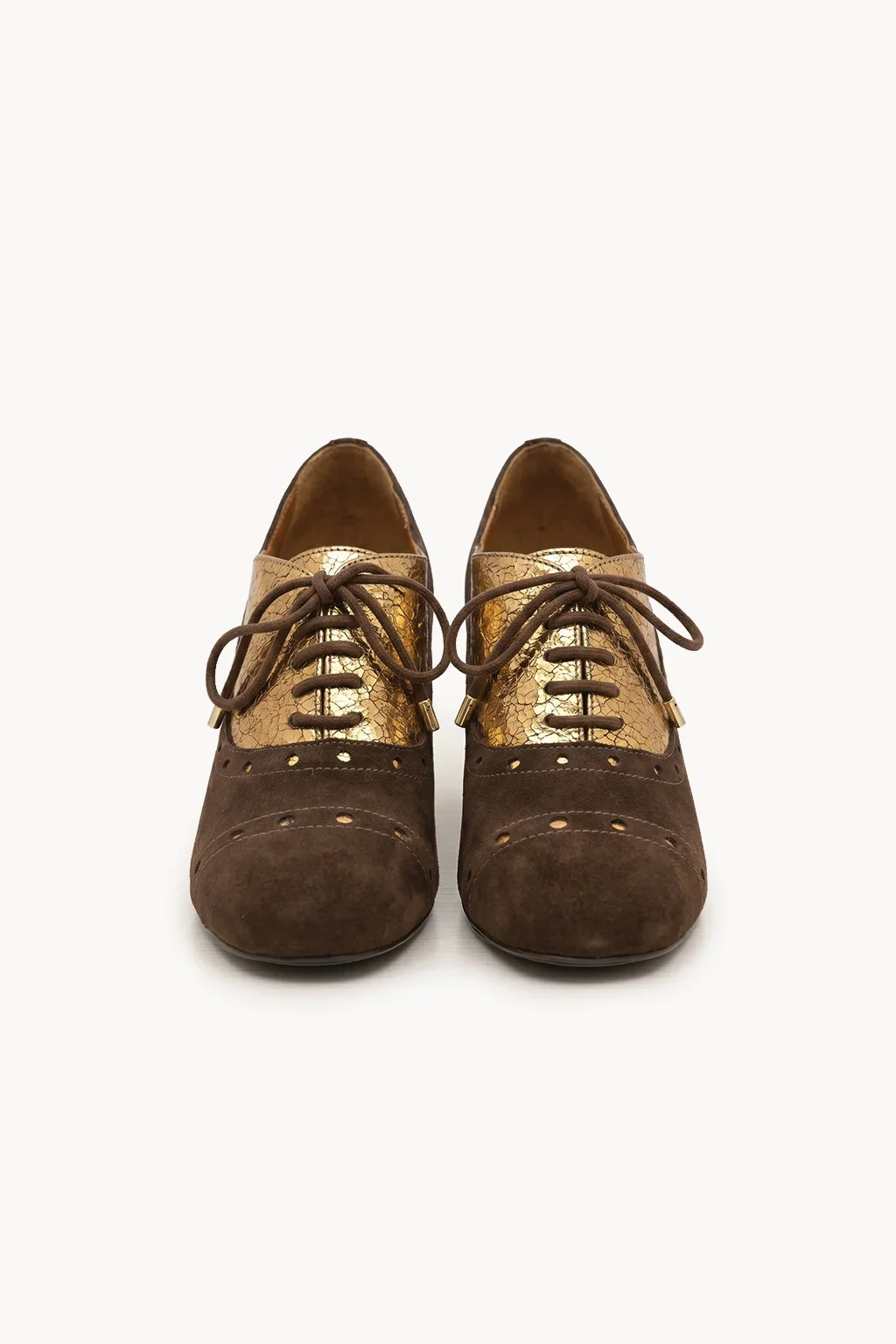 Venezia Oro Brogue Heel, Brown & Gold — 01 pair