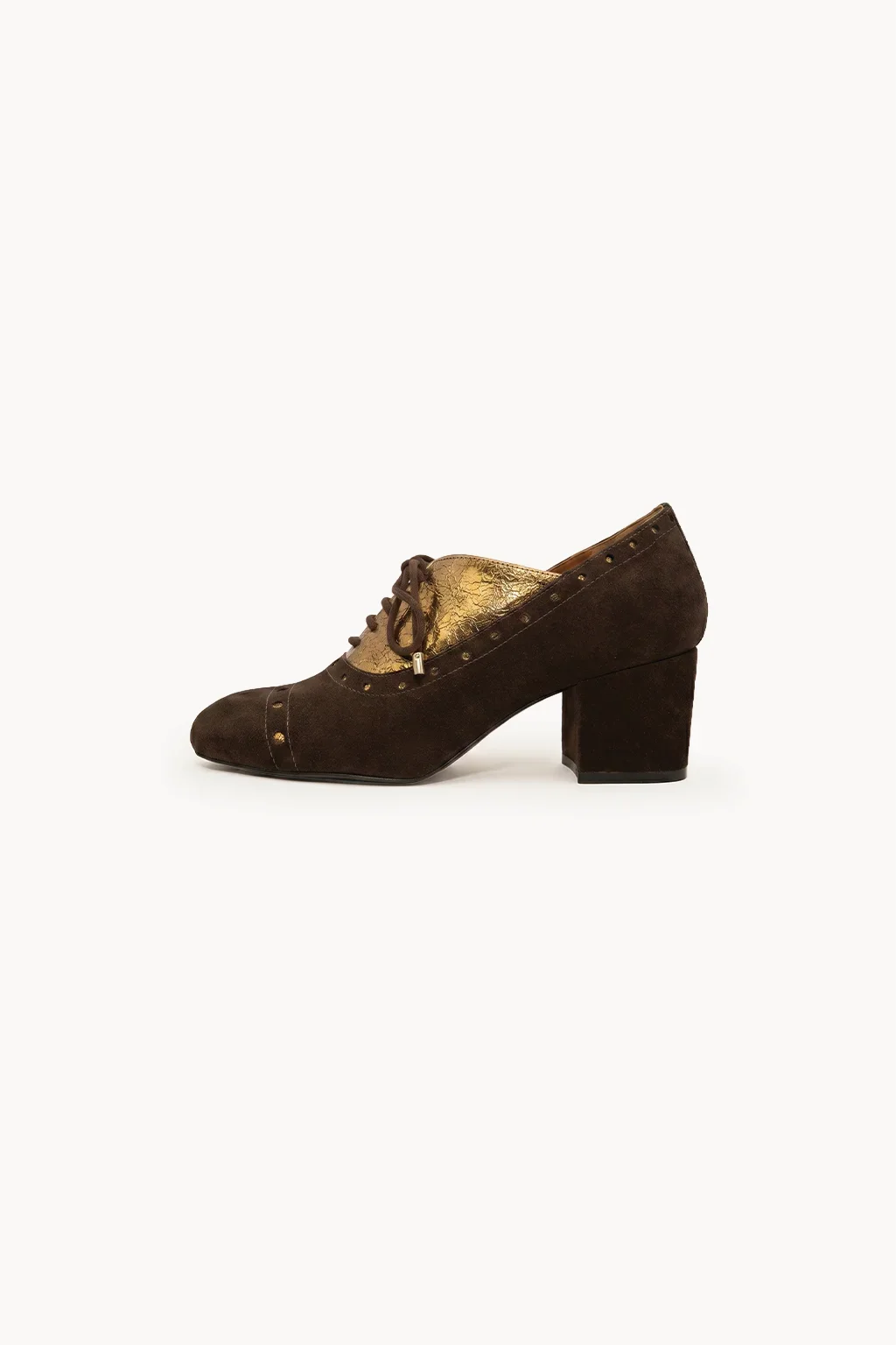 Venezia Oro Brogue Heel, Brown & Gold — 04 side profile 2