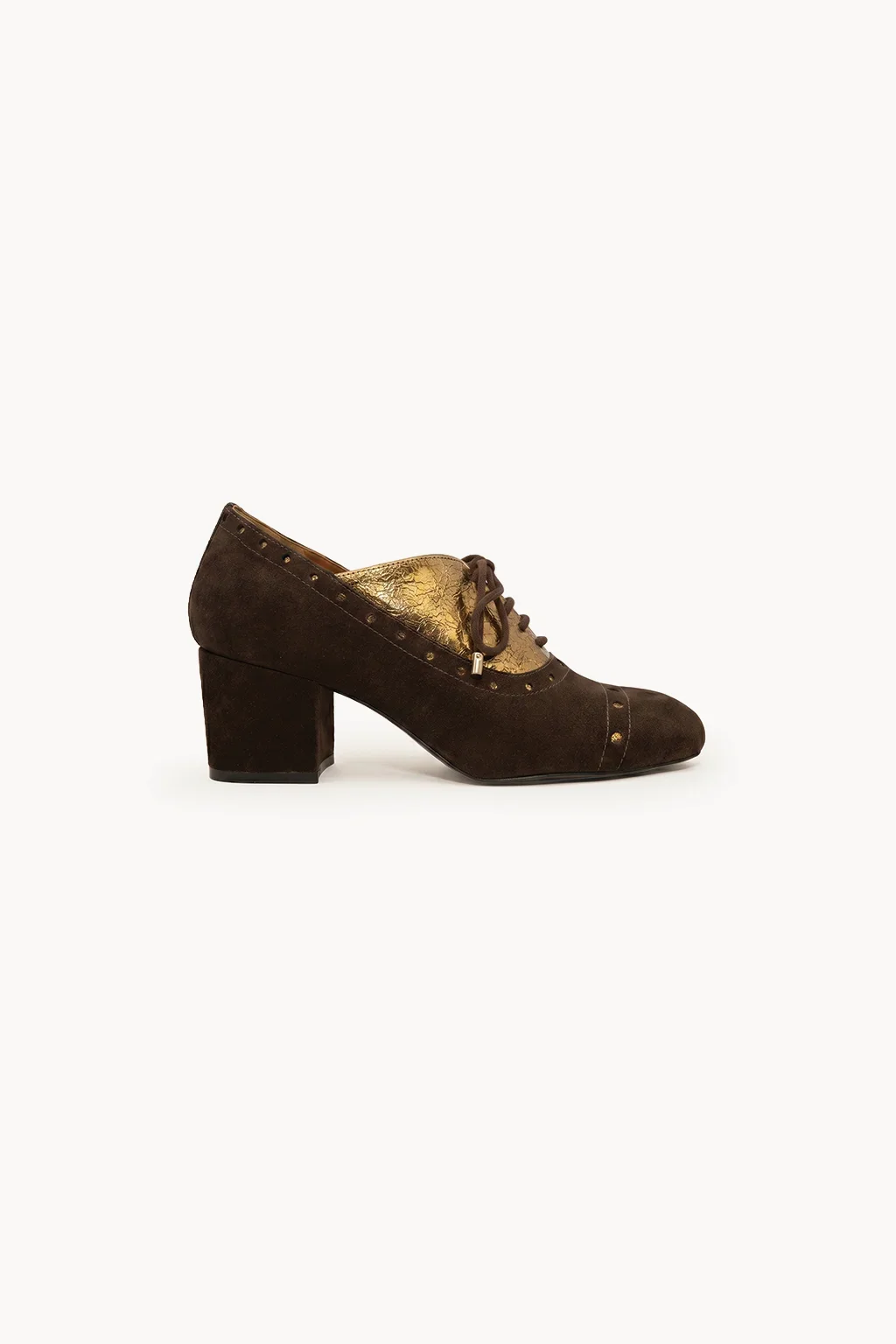 Venezia Oro Brogue Heel, Brown & Gold — 03 side profile