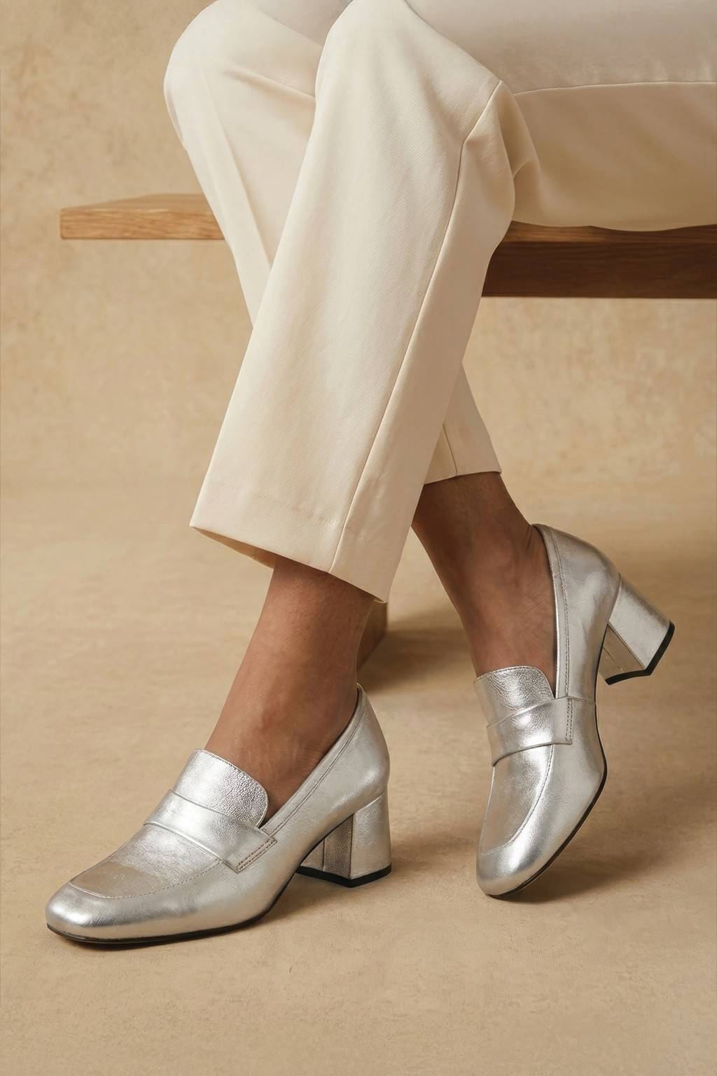Bellve - Minimal Slip-On Loafers, Silver — 06 on the foot