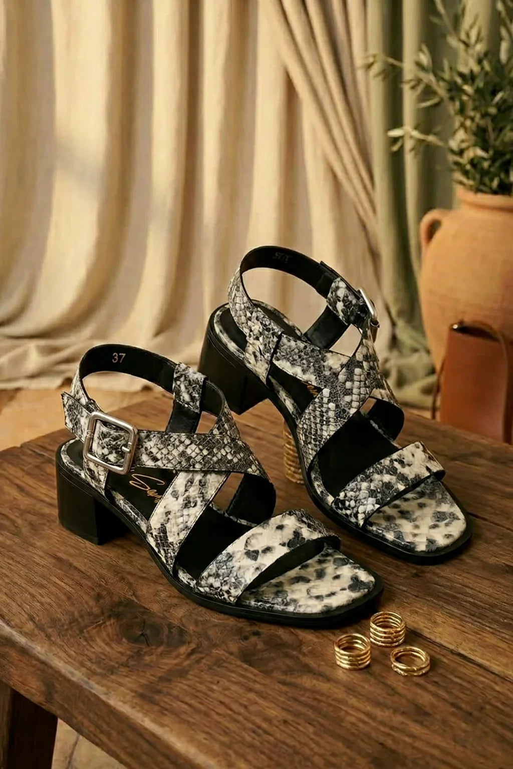 Milano- Strata Sandals, Black-White Snake — 09 styled