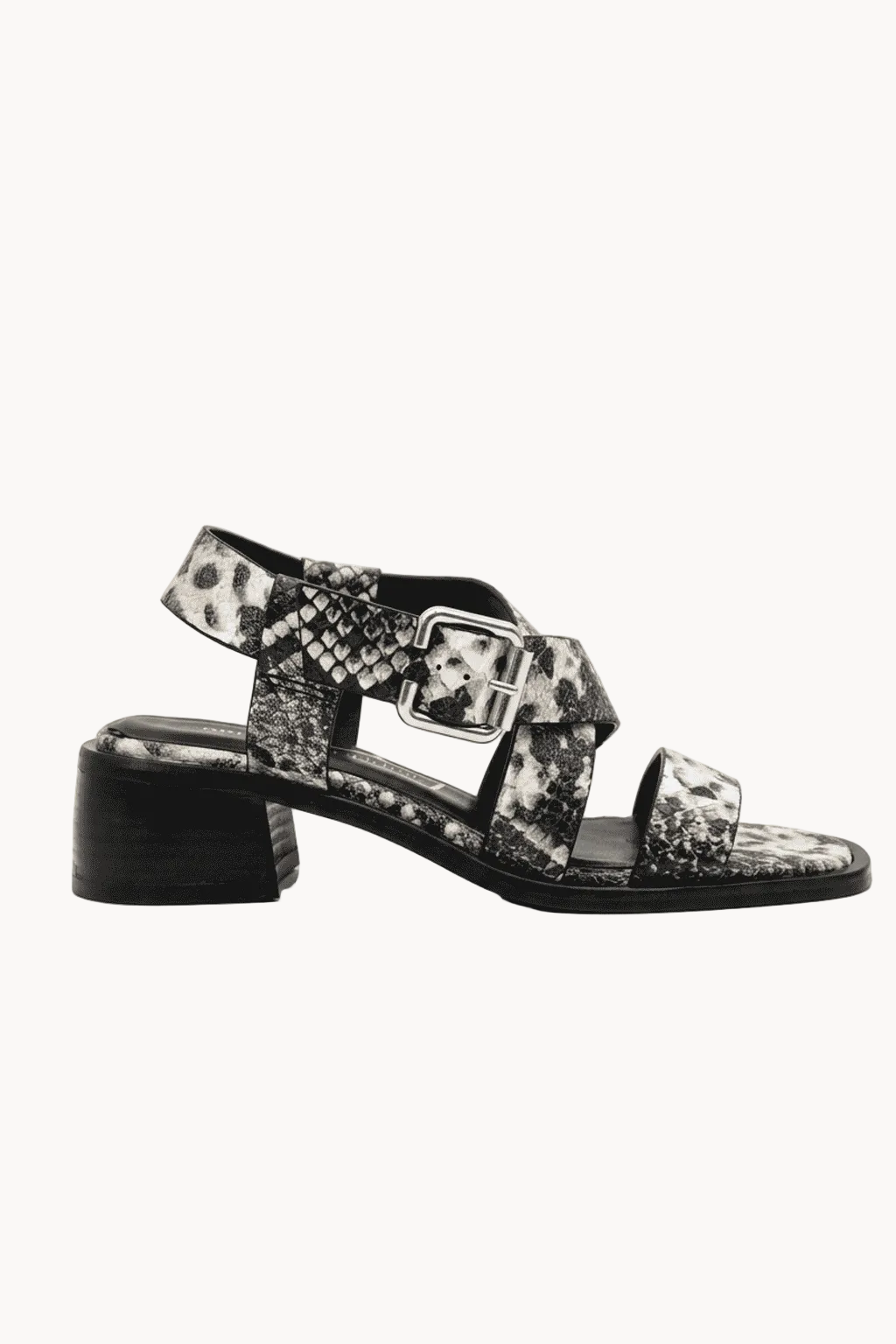 Milano- Strata Sandals, Black-White Snake — 01 side profile
