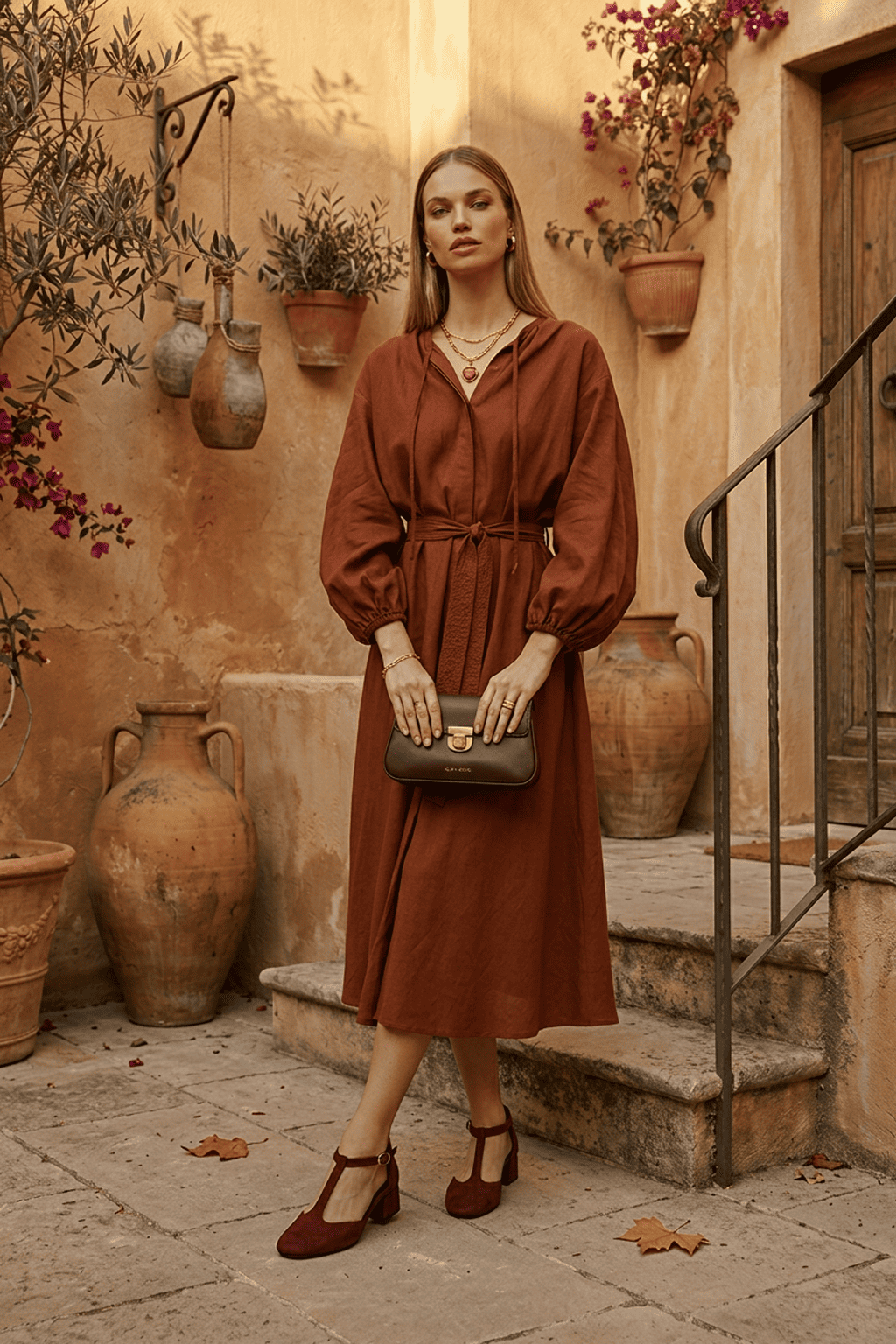 Milano T-Strap Nero, Burgundy — 08 on model